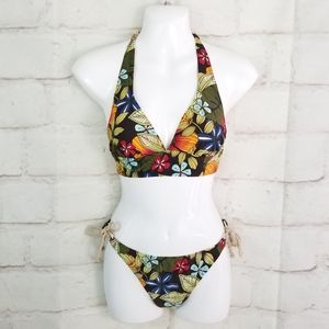 S/M Brown Multi-Colour Floral 2 Pc String Bikini